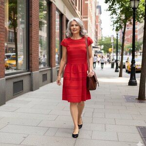 “Elle”  - Fit & Flared Red Pleated Dress - NWT - Size 14